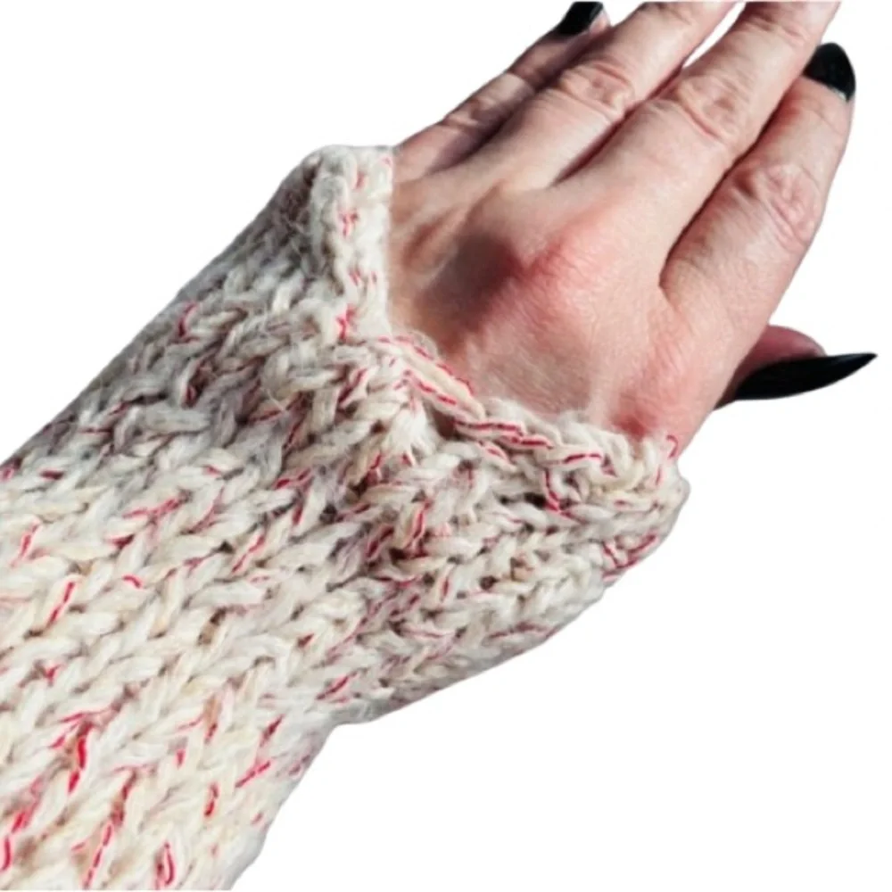 Zara Knit Mohair Asymmetrical High Low Pull Over Cream & Red Size Small - Picture 9 of 12